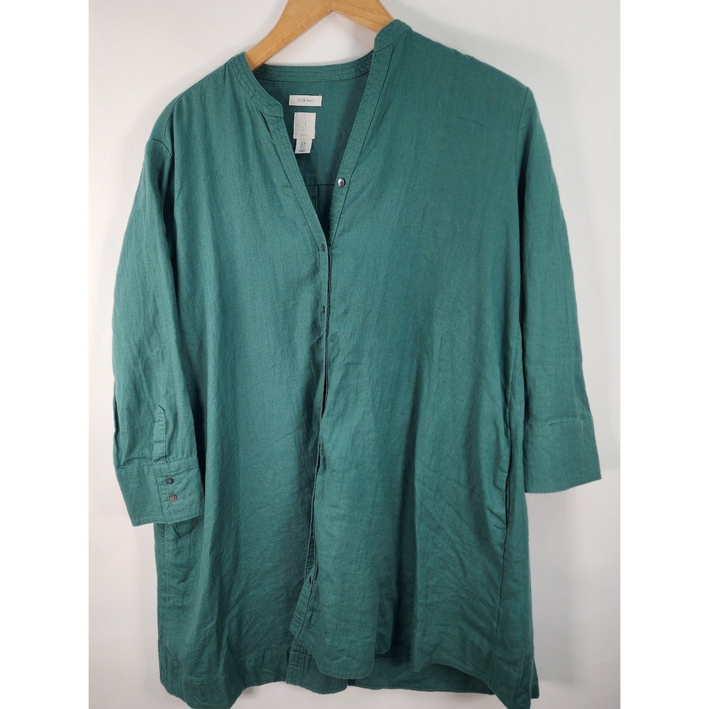 Joie Dress Women's S Linen Oversized Green V-Neck Button Pockets Boho